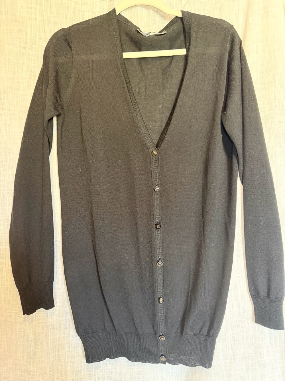 Versace Black Wool Cardigan Sweater Size 46 Medusa Collection [Mens Small]